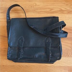 Vintage black leather messenger bag